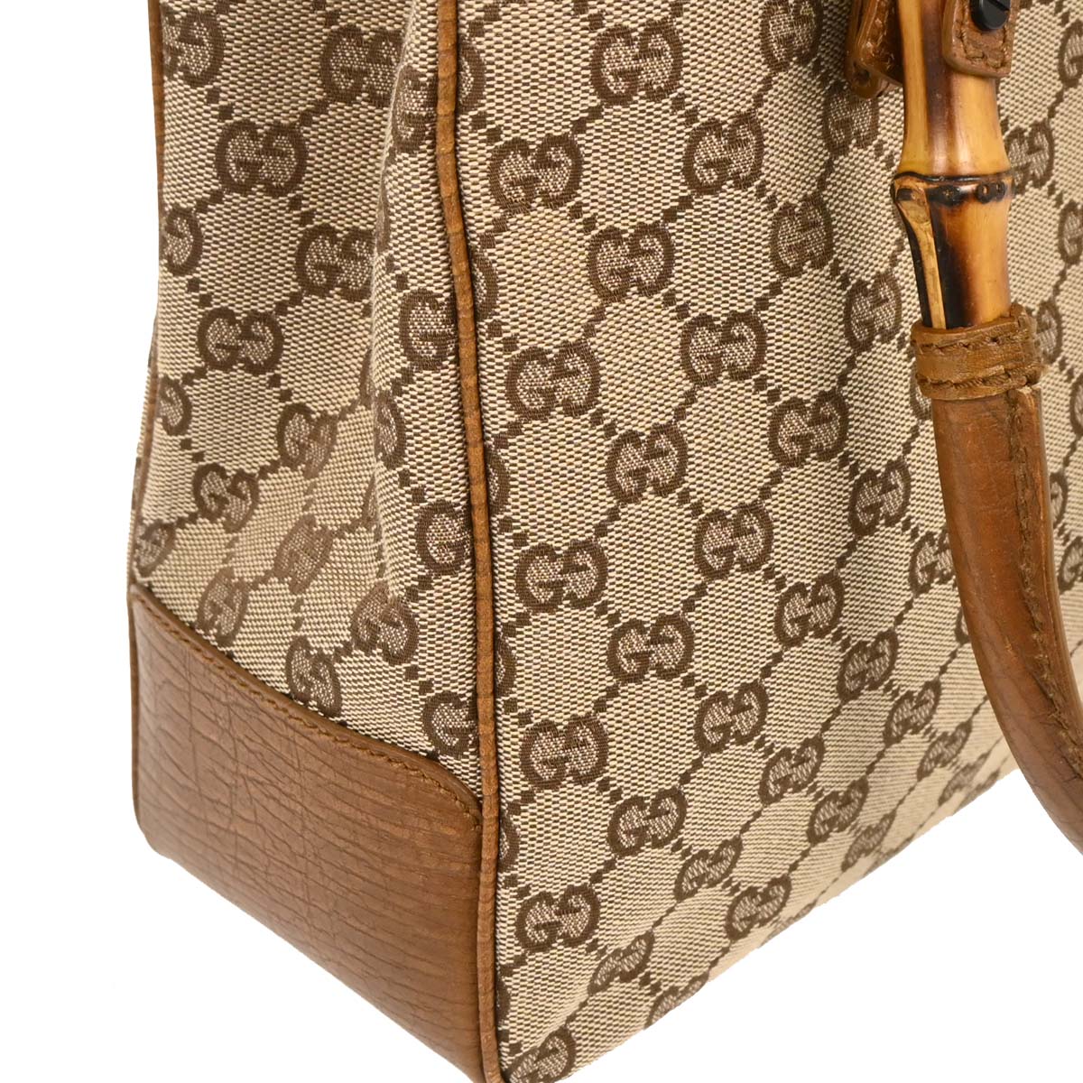 Gucci Brown Beige Bamboo GG Tote Bag - Image 3