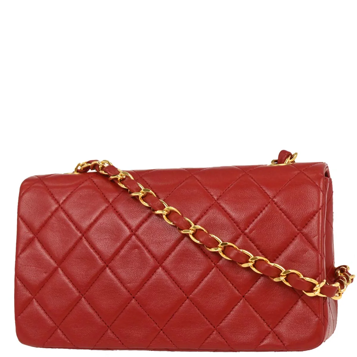 Chanel 1989-1991 Red Lambskin Turnlock Mini Full Flap Shoulder Bag - Image 2