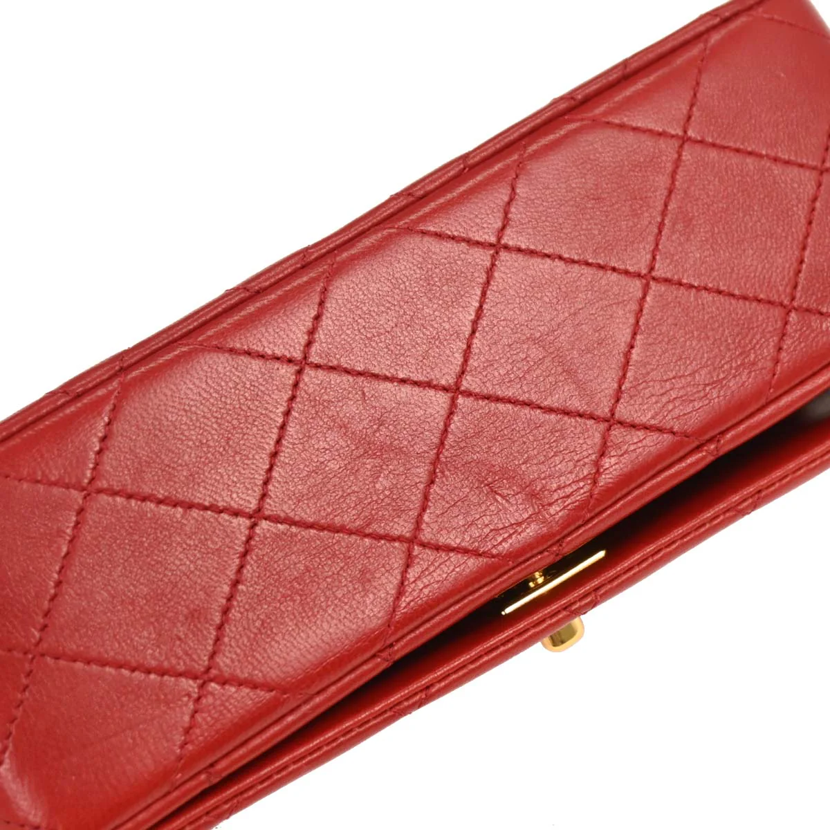 Chanel 1989-1991 Red Lambskin Turnlock Mini Full Flap Shoulder Bag - Image 3