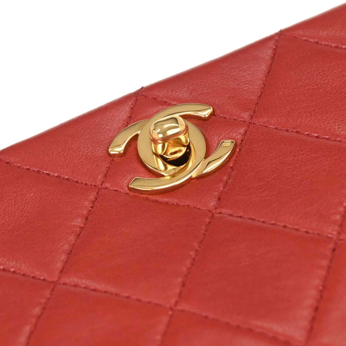 Chanel 1989-1991 Red Lambskin Turnlock Mini Full Flap Shoulder Bag - Image 4