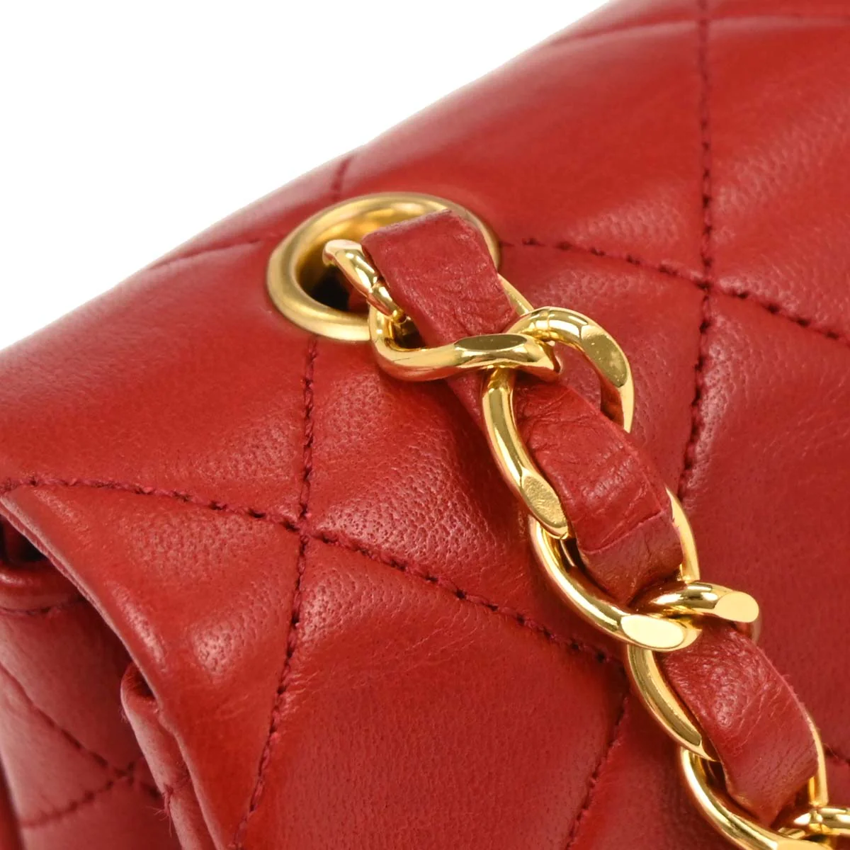 Chanel 1989-1991 Red Lambskin Turnlock Mini Full Flap Shoulder Bag - Image 5