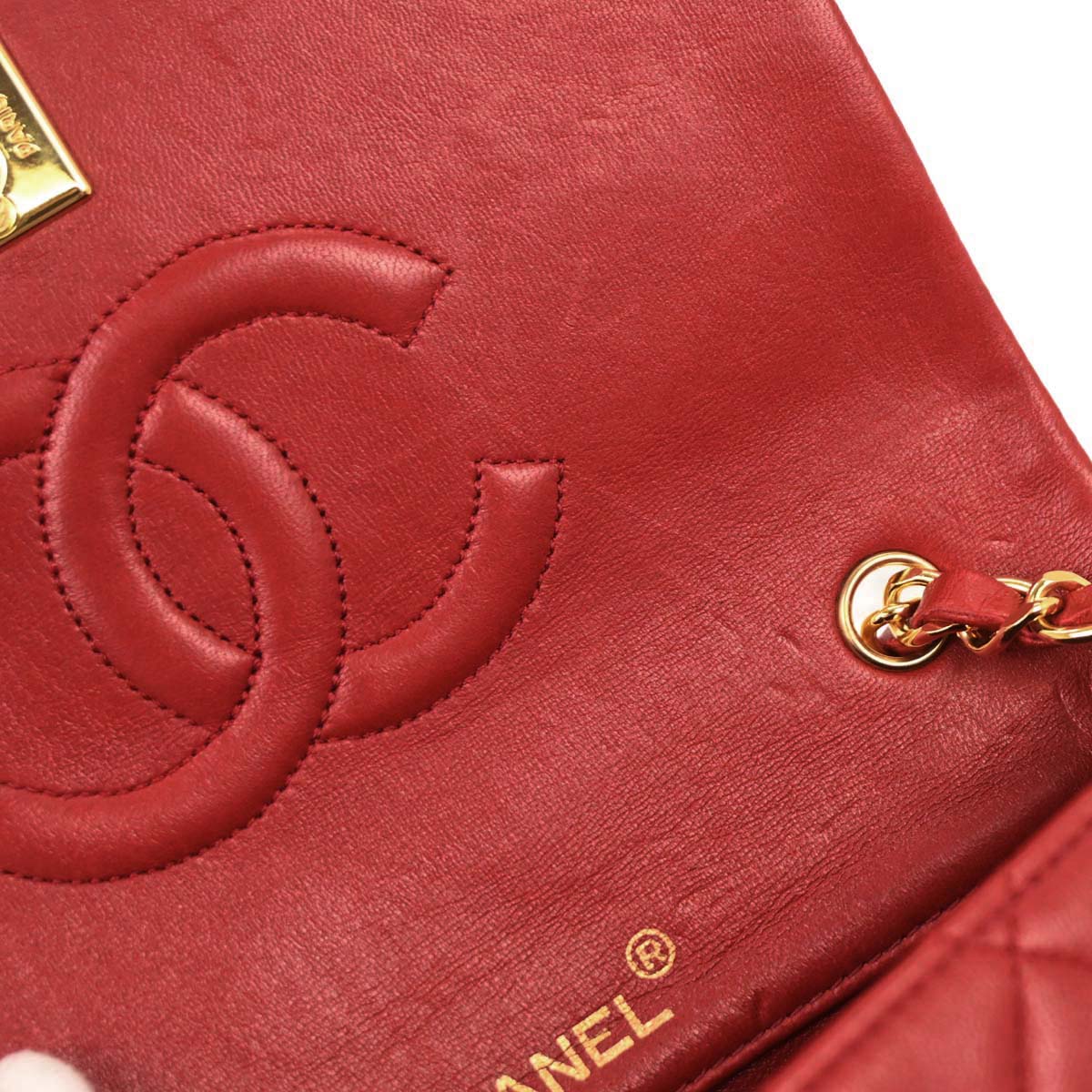 Chanel 1989-1991 Red Lambskin Turnlock Mini Full Flap Shoulder Bag - Image 6