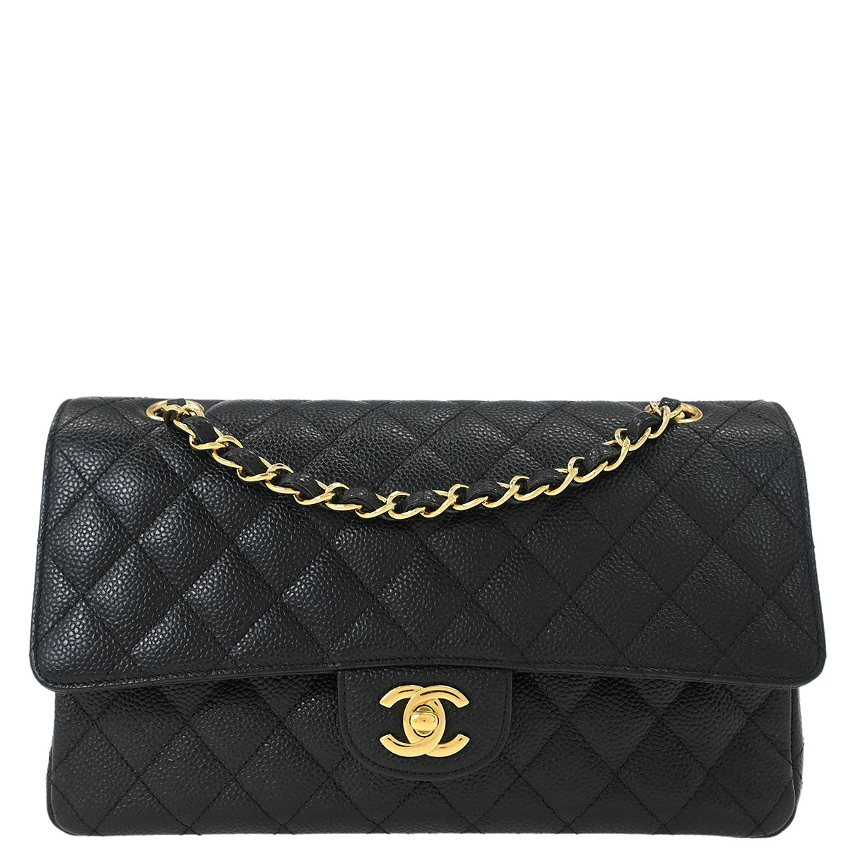 Chanel 2013-2014 Black Caviar Medium Classic Double Flap Shoulder Bag