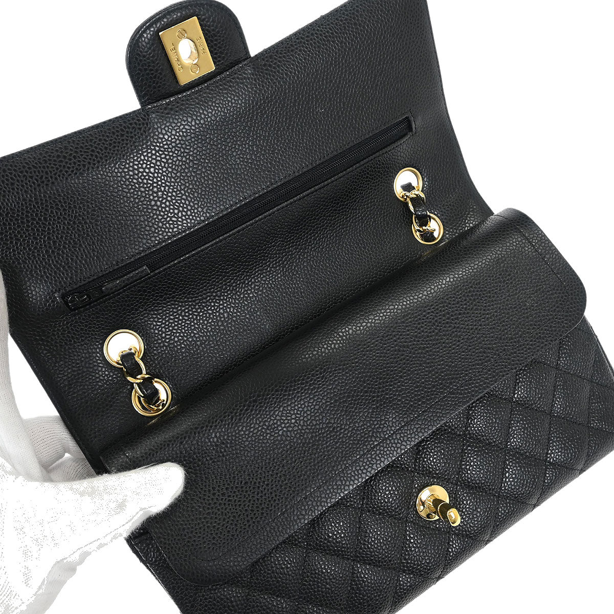 Chanel 2013-2014 Black Caviar Medium Classic Double Flap Shoulder Bag - Image 6