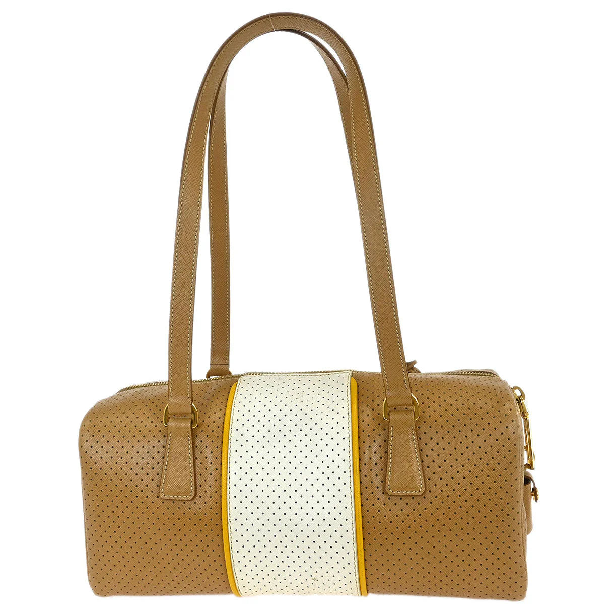 Prada Brown White Perforated Handbag - Image 2