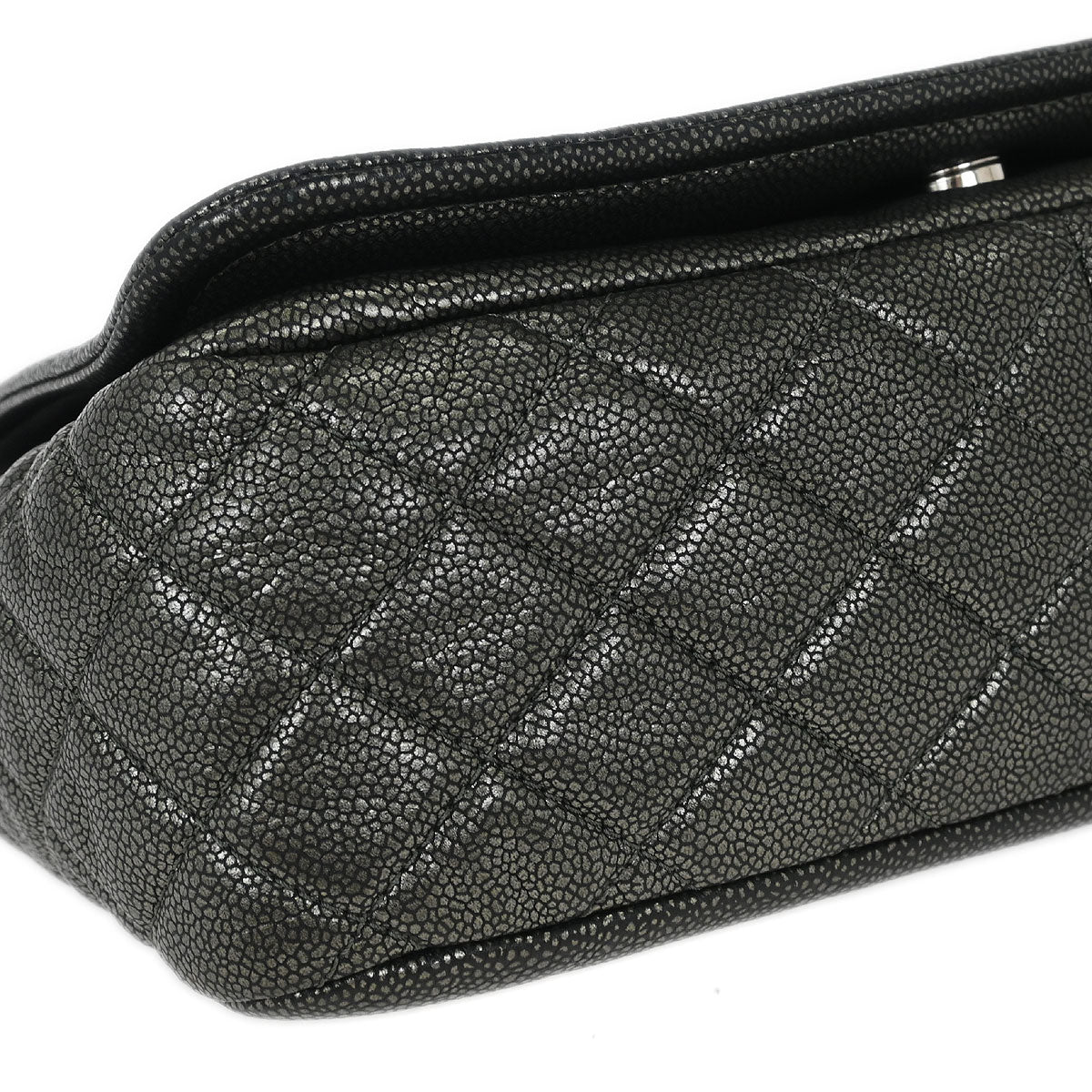 Chanel 2010-2011 Gray Caviar Full Flap Chain Shoulder Bag - Image 3