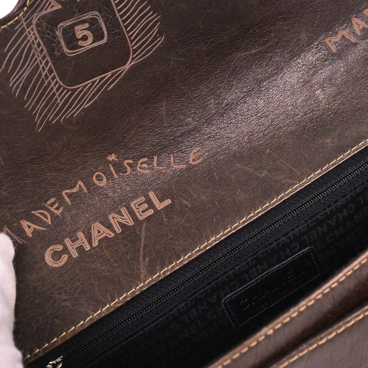 Chanel 2003-2004 Brown Calfskin Mademoiselle Graffiti Bag Shoulder Bag - Image 7