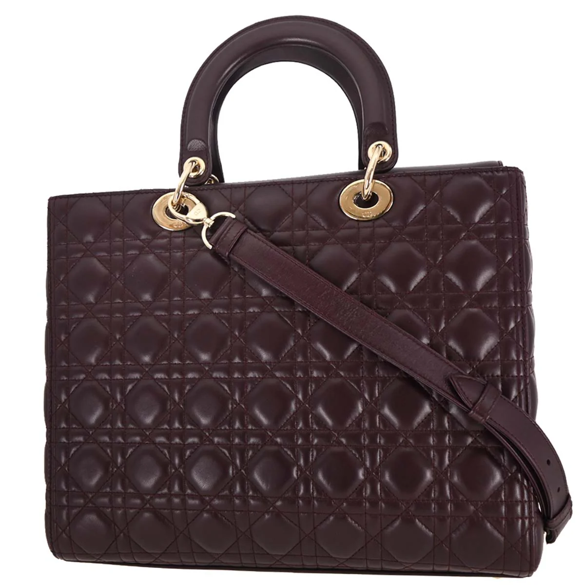 Christian Dior Bordeaux Lambskin Large Lady Dior 2way Shoulder Handbag - Image 2