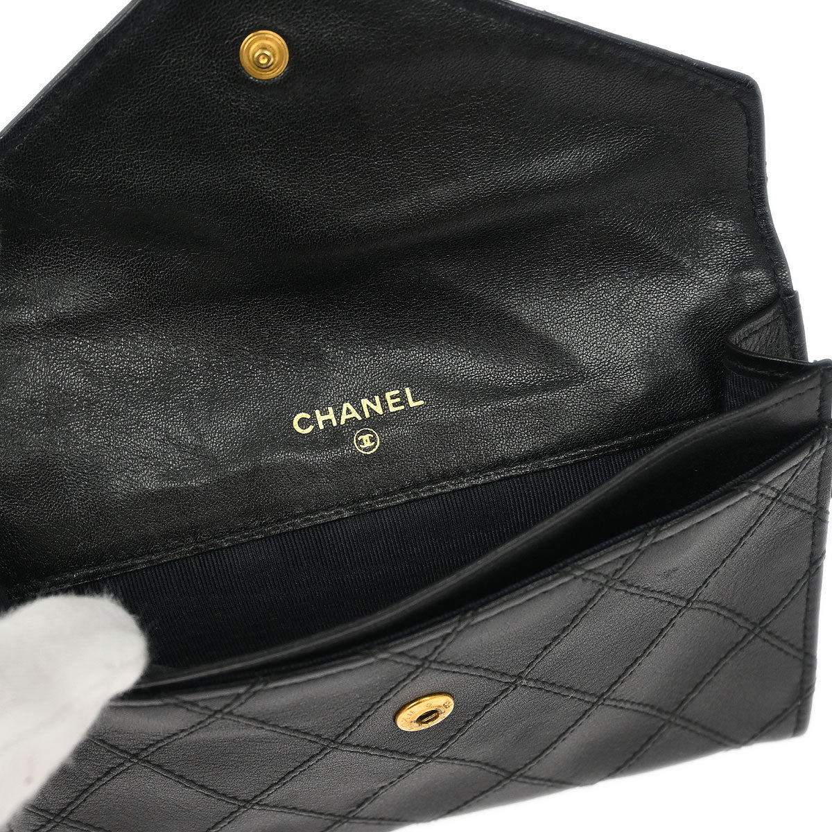 Chanel 1989-1991 Black Lambskin Bicolore Wallet Coin Purse - Image 5