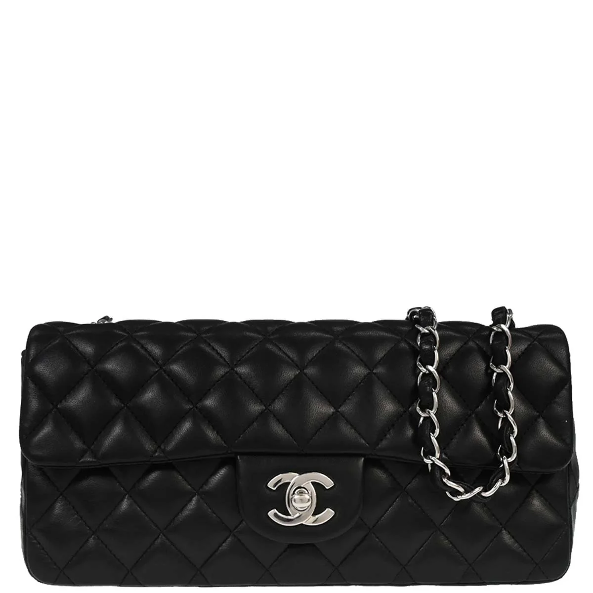 Chanel 2008-2009 Black Lambskin East West Shoulder Bag
