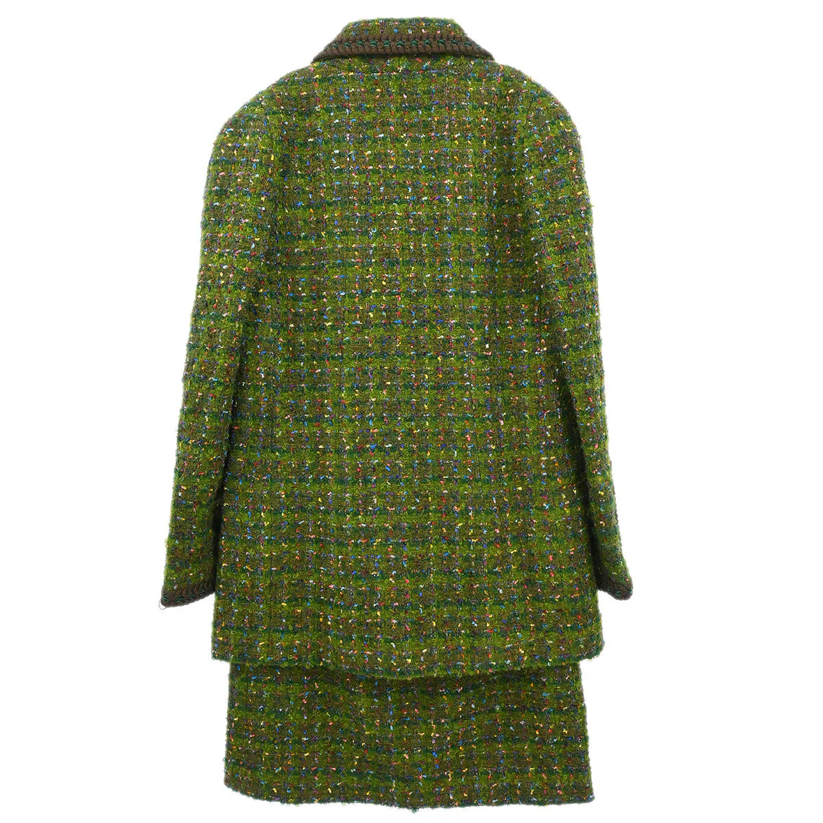 Chanel 1990 Setup Suit Jacket Skirt Tweed Green  #36 - Image 2