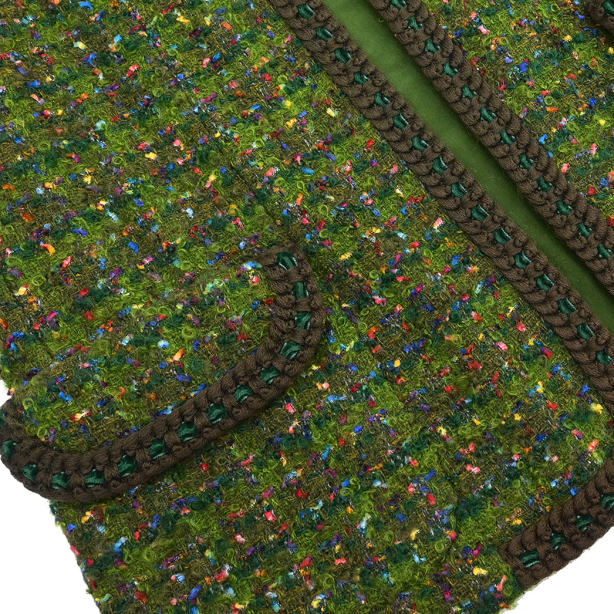 Chanel 1990 Setup Suit Jacket Skirt Tweed Green  #36 - Image 4