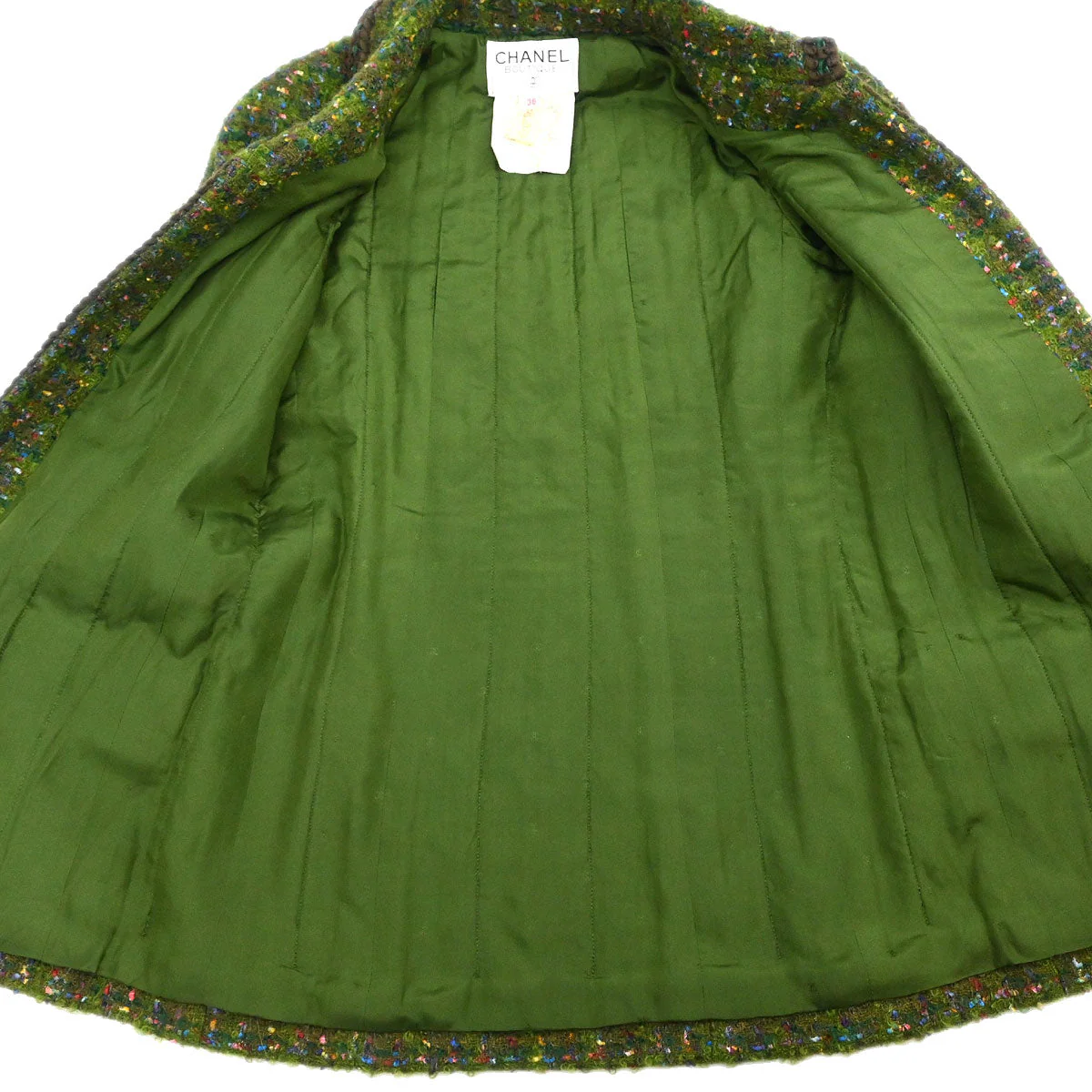 Chanel 1990 Setup Suit Jacket Skirt Tweed Green  #36 - Image 6