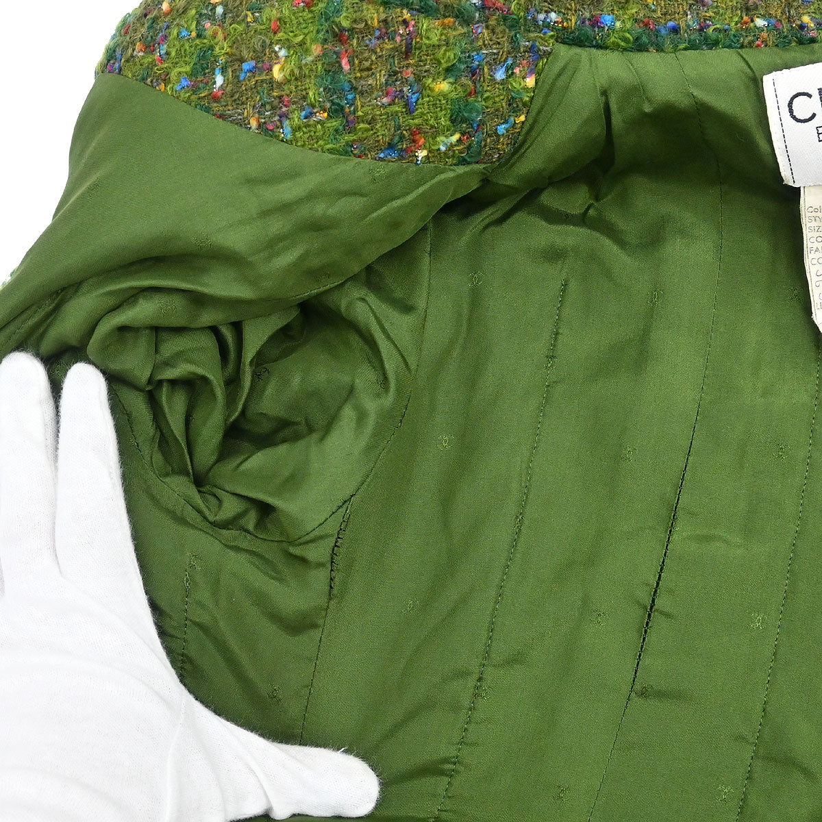 Chanel 1990 Setup Suit Jacket Skirt Tweed Green  #36 - Image 7