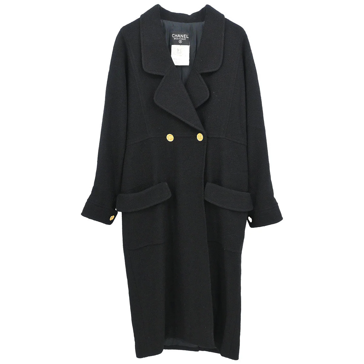Chanel 2001 Double Breasted Long Jacket Black #38