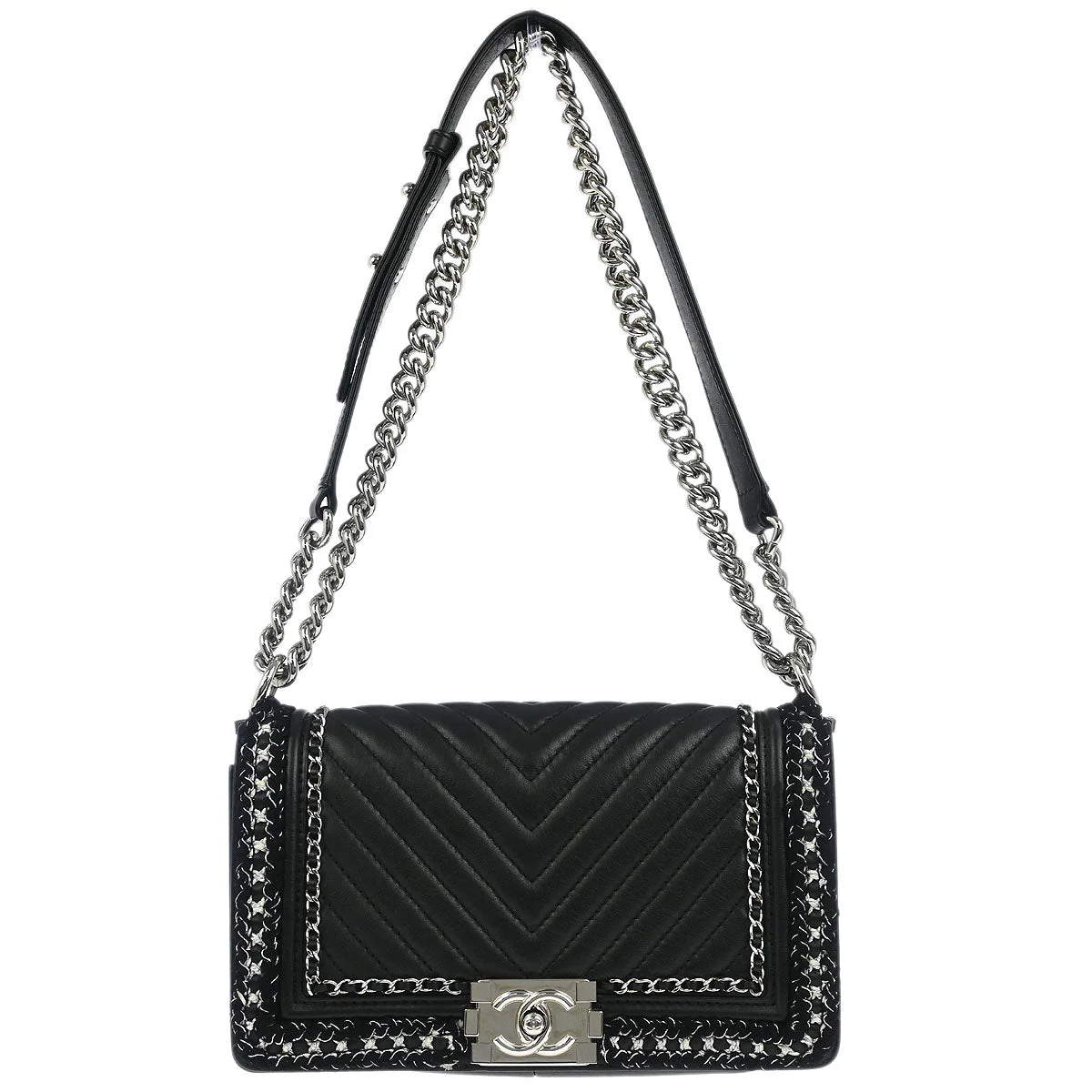 Boy Chanel 2017-2018 Black Calfskin Chevron Medium Shoulder Bag