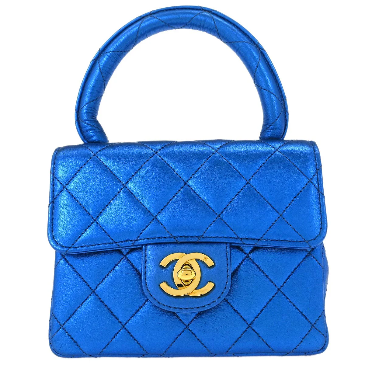 Chanel Metallic Blue Lambskin Mini Square Handbag
