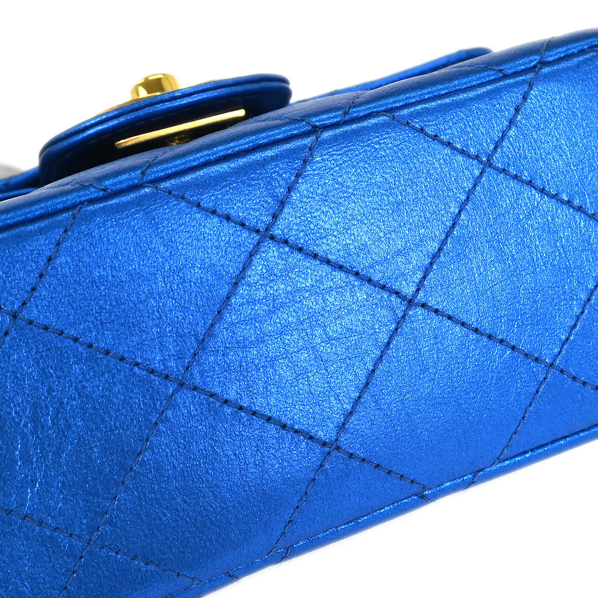 Chanel Metallic Blue Lambskin Mini Square Handbag - Image 3