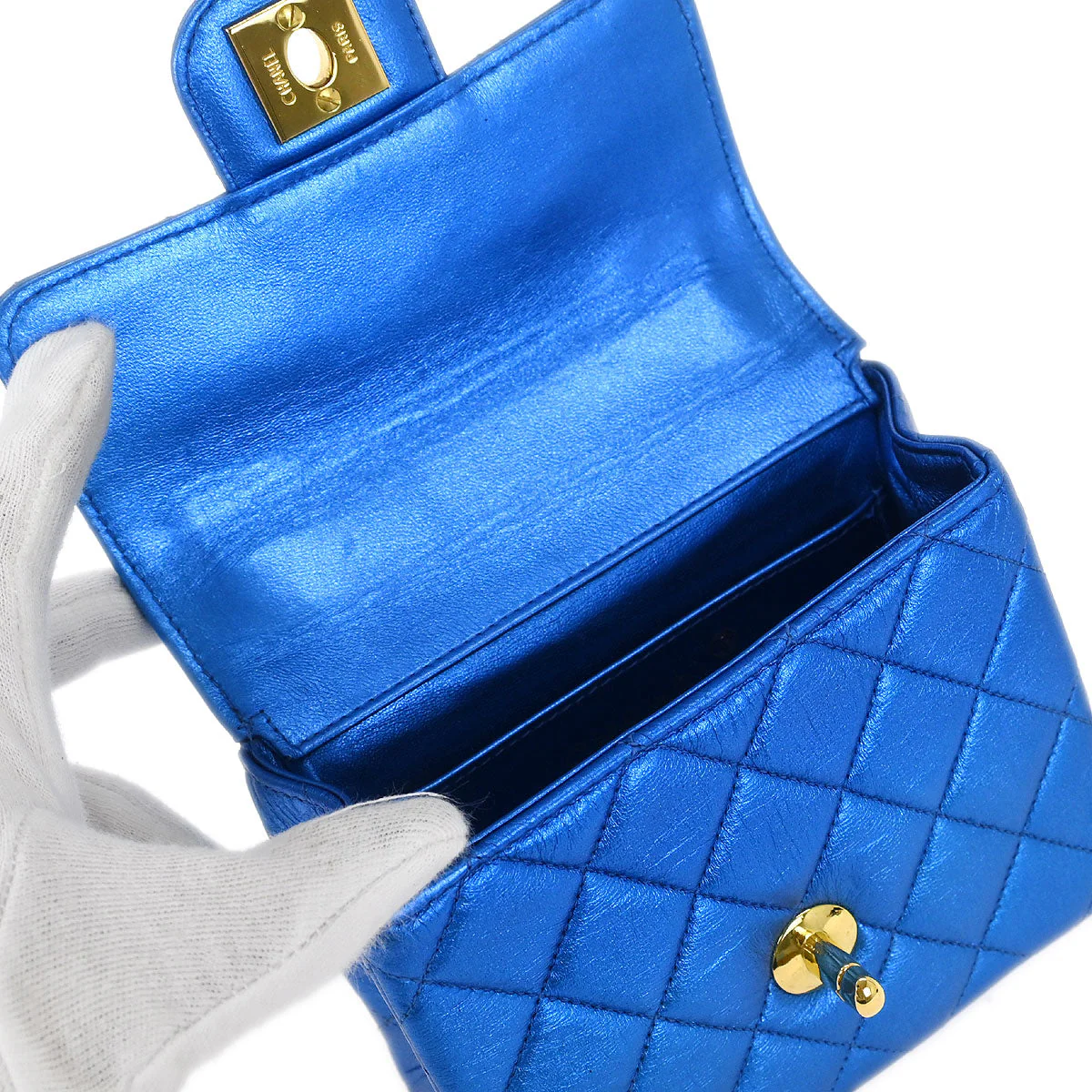 Chanel Metallic Blue Lambskin Mini Square Handbag - Image 7