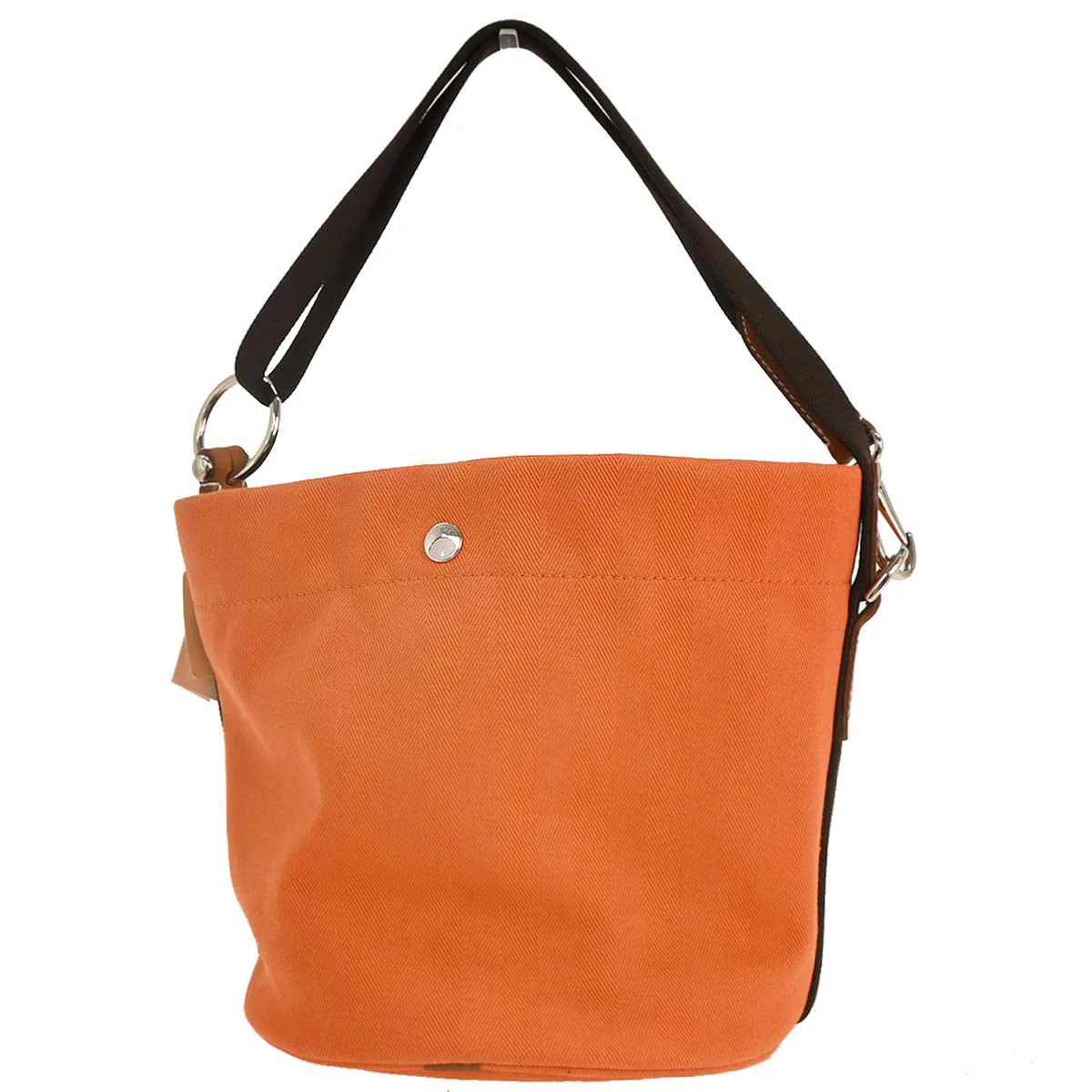 Hermes Orange Toile Chevron Sac de Pansage Bucket Shoulder Bag - Image 2