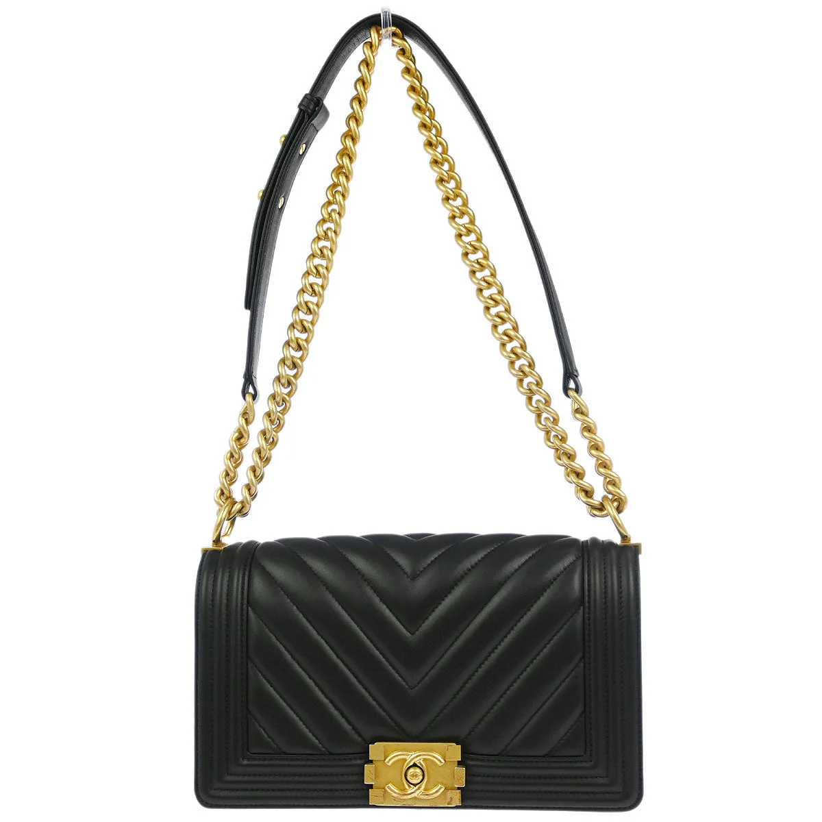 Boy Chanel 2019 Black Lambskin Chevron Medium Shoulder Bag