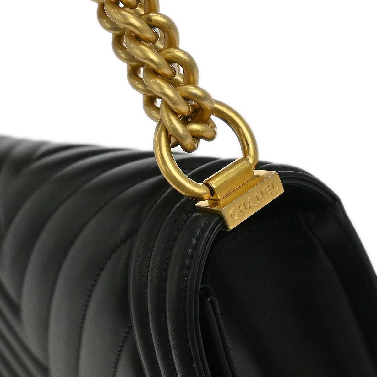 Boy Chanel 2019 Black Lambskin Chevron Medium Shoulder Bag - Image 6