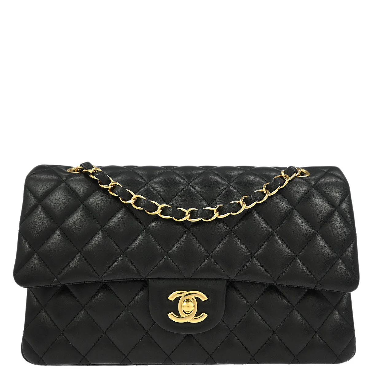 Chanel 2018 Black Lambskin Medium Classic Double Flap Shoulder Bag
