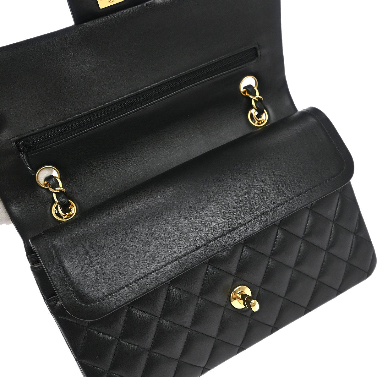 Chanel 2018 Black Lambskin Medium Classic Double Flap Shoulder Bag - Image 7
