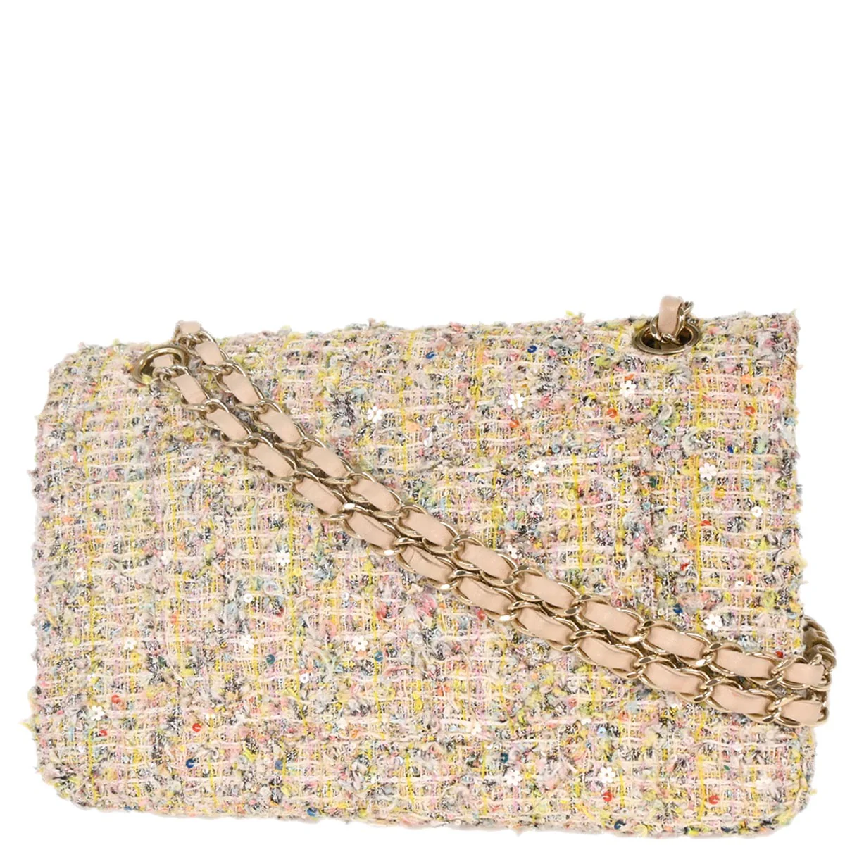 Chanel 2010-2011 White Tweed Garden Party Medium Classic Double Flap Shoulder Bag - Image 2