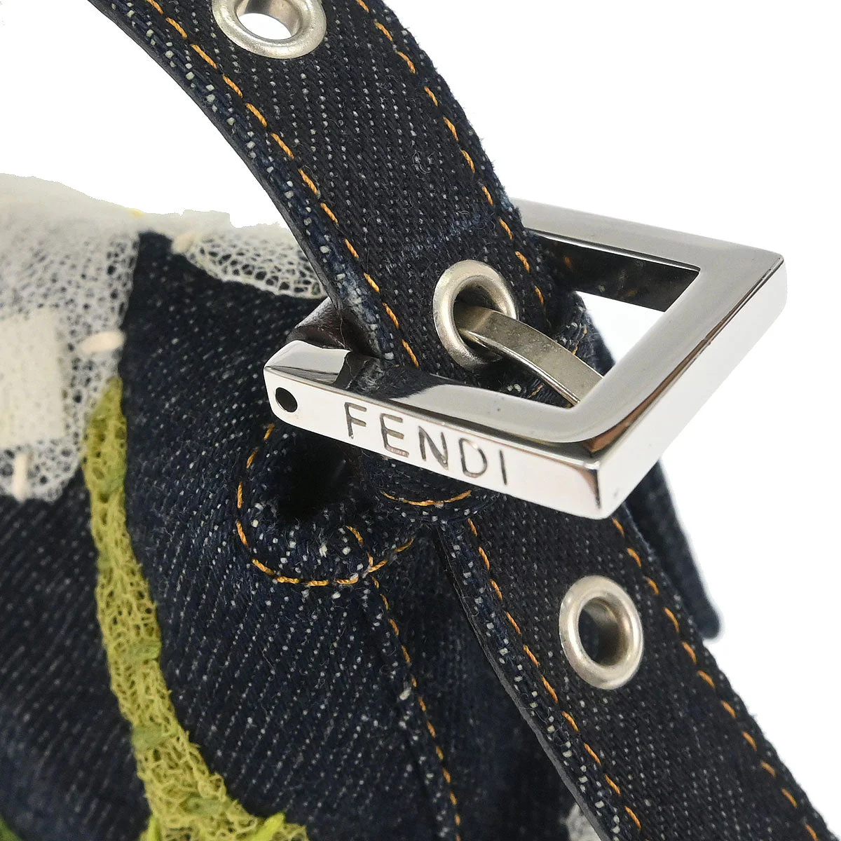 Fendi Navy Denim Floral Baguette Handbag - Image 5