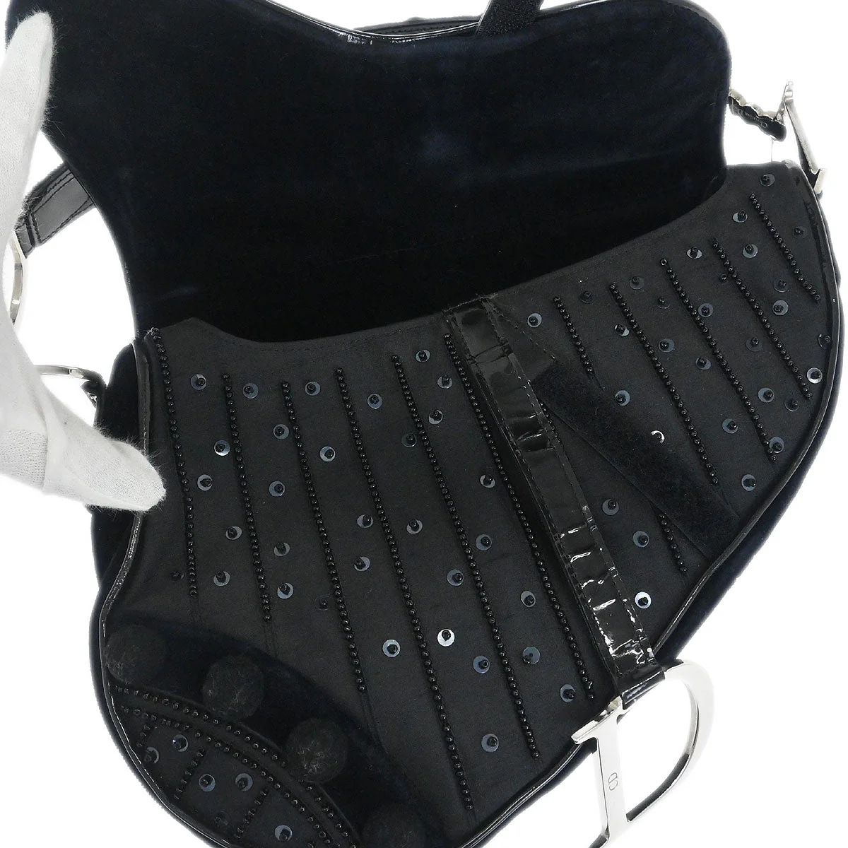 Christian Dior Black Velvet Beaded Saddle Handbag - Image 7