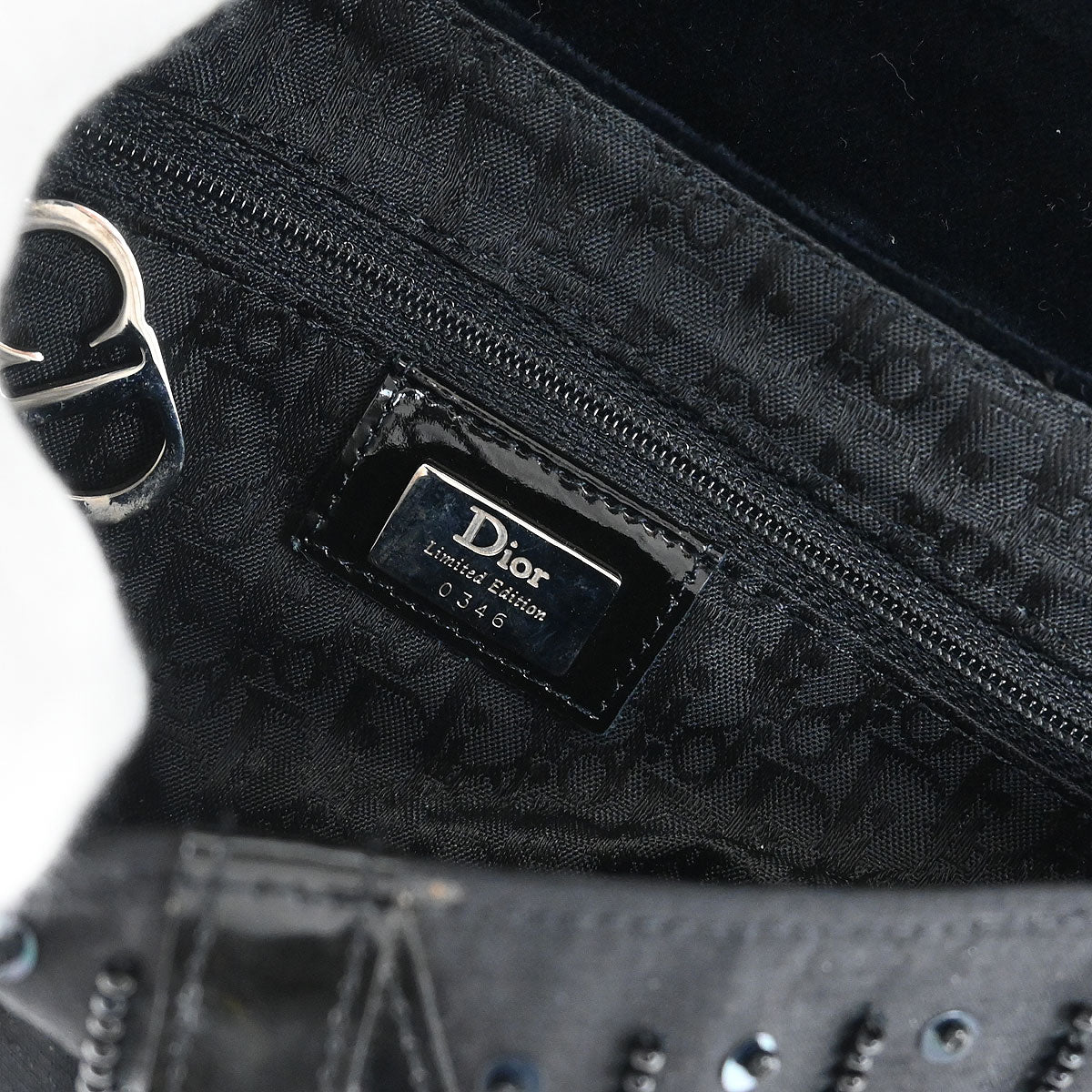 Christian Dior Black Velvet Beaded Saddle Handbag - Image 9