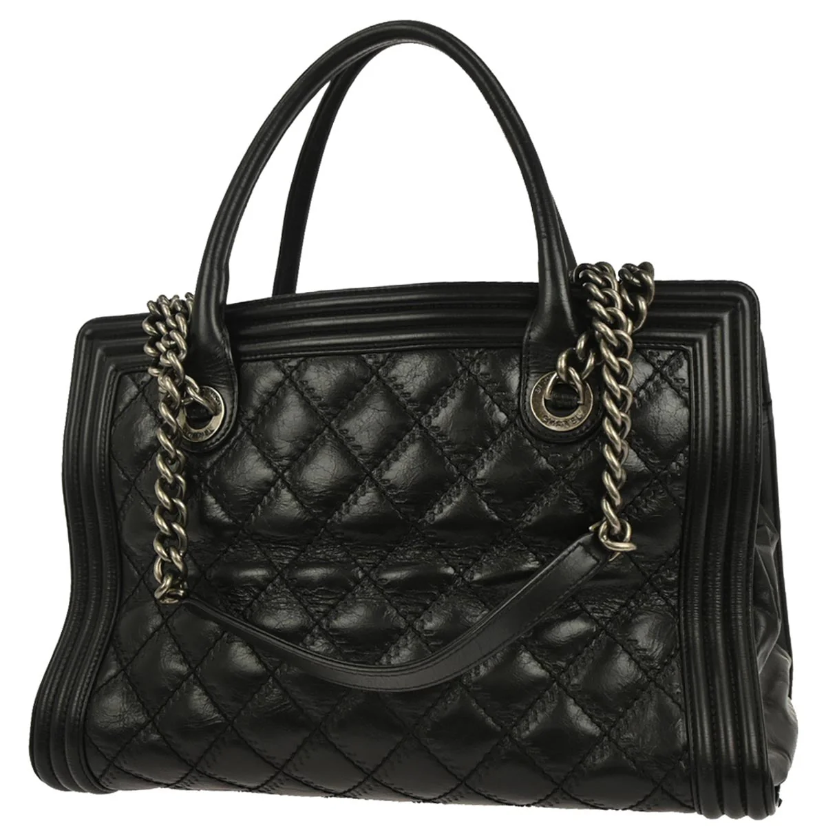Boy Chanel Black Calfskin Double Stitch ShoulderTote Bag - Image 2