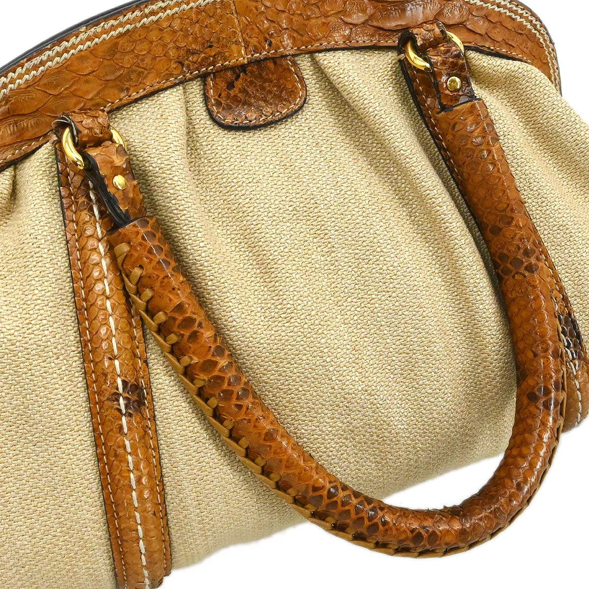 Christian Dior * Beige Canvas Python Handbag - Image 6