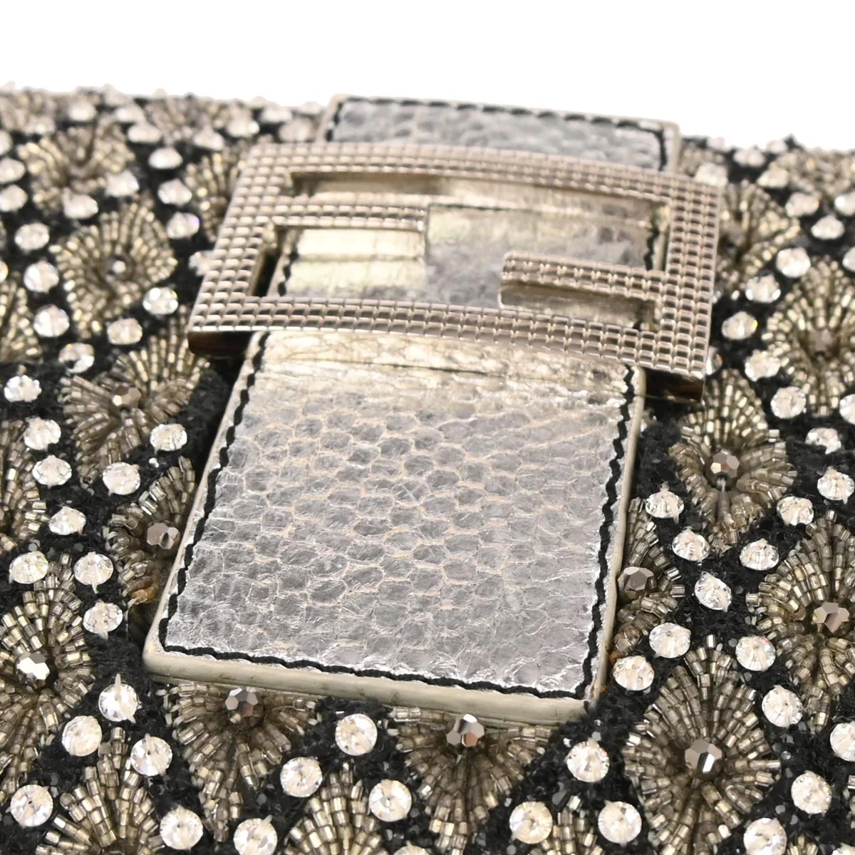 Fendi * Silver Rhinestone Python Baguette Handbag - Image 5