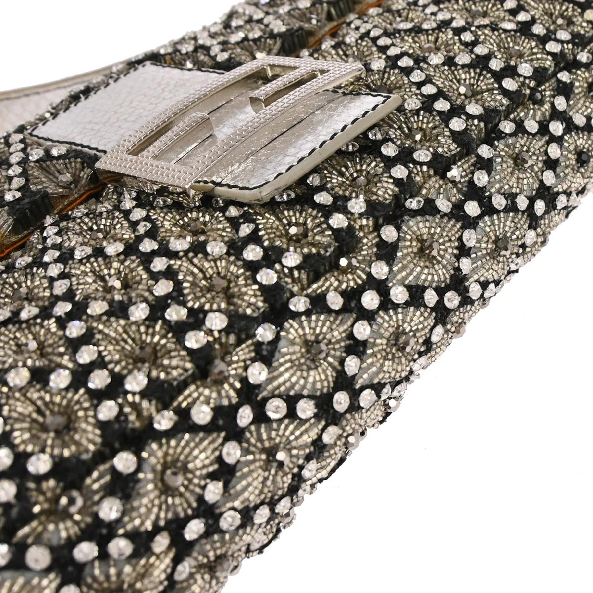 Fendi * Silver Rhinestone Python Baguette Handbag - Image 6