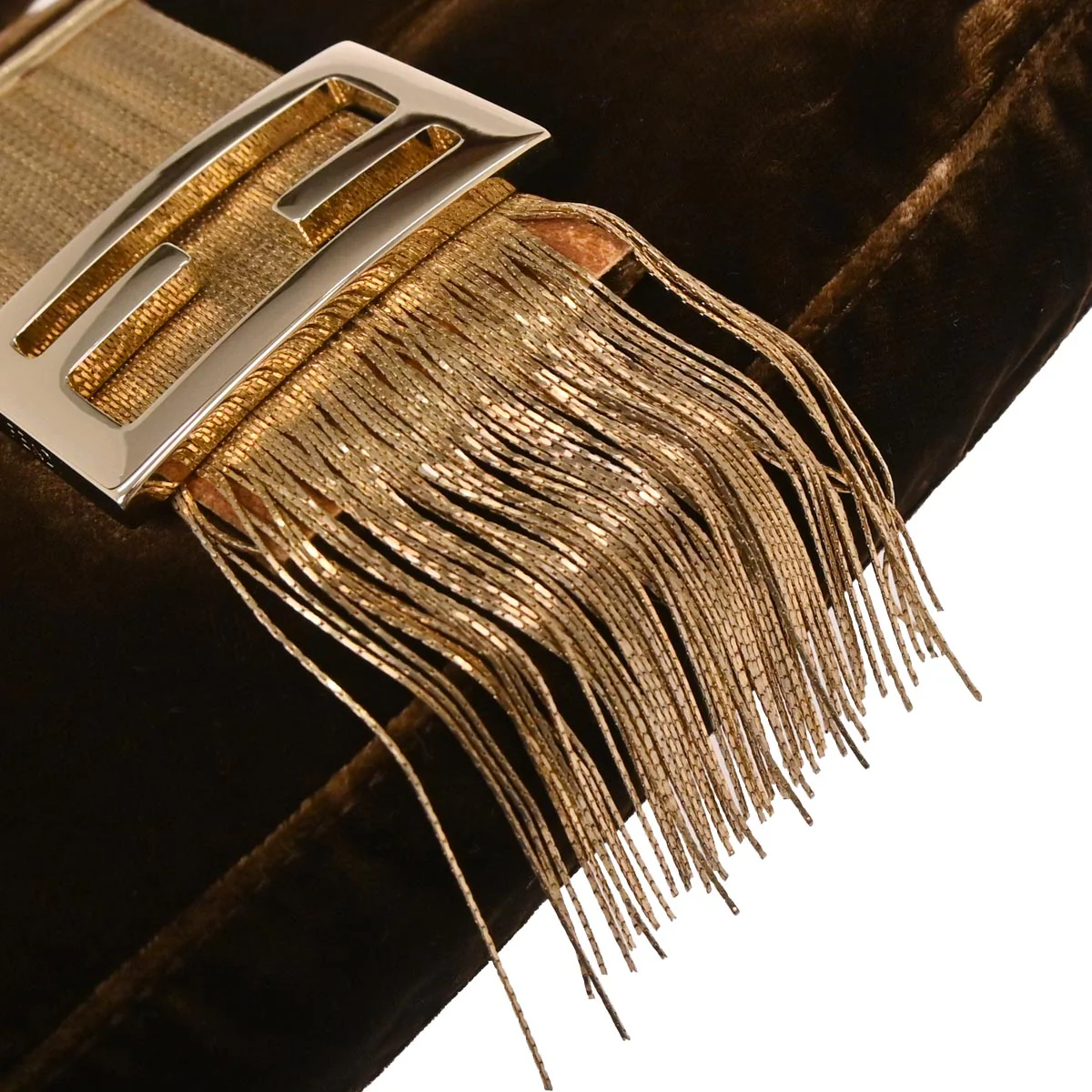 Fendi Brown Velvet Baguette Handbag - Image 5