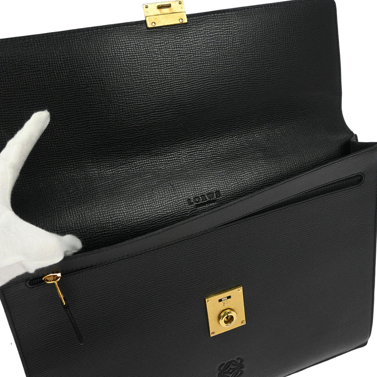Loewe Black Leather Briefcase Clutch Bag - Image 8
