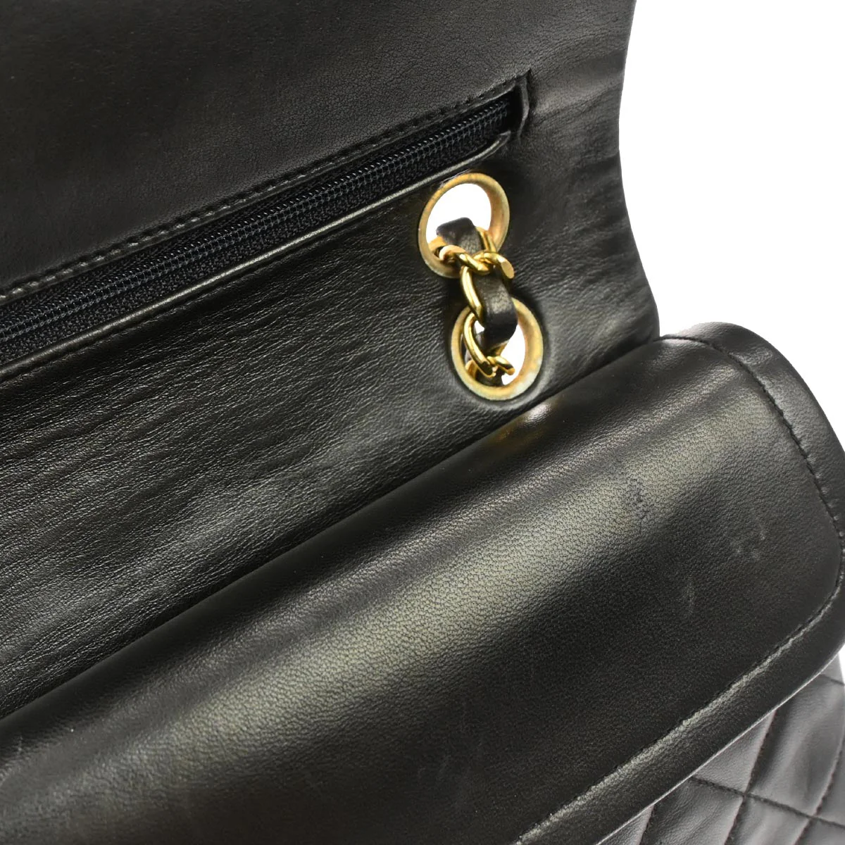 Chanel 1991-1994 Black Lambskin Small Classic Double Flap Shoulder Bag - Image 5