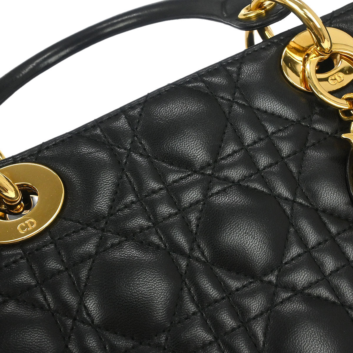 Christian Dior Black Lambskin Large Lady Dior Cannage 2way Shoulder Handbag - Image 5