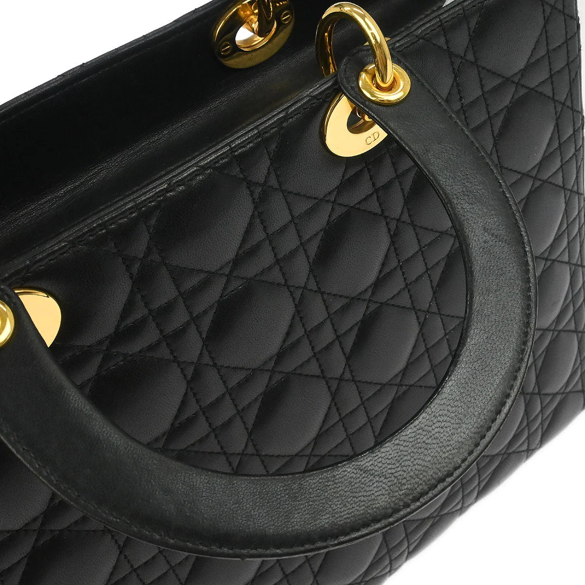 Christian Dior Black Lambskin Large Lady Dior Cannage 2way Shoulder Handbag - Image 7