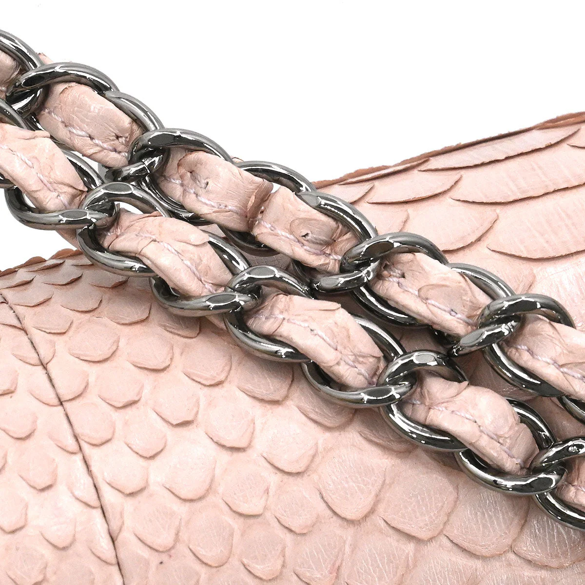 Chanel * Light Pink Python Medium Classic Double Flap Shoulder Bag - Image 5