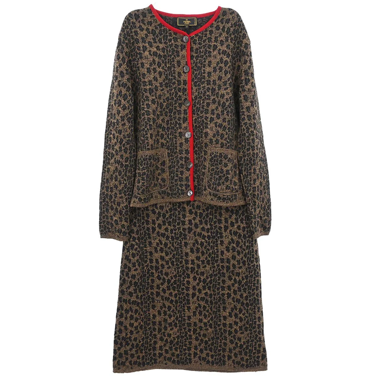 Fendi Setup Suit Cardigan Skirt Leopard Brown #42 #40