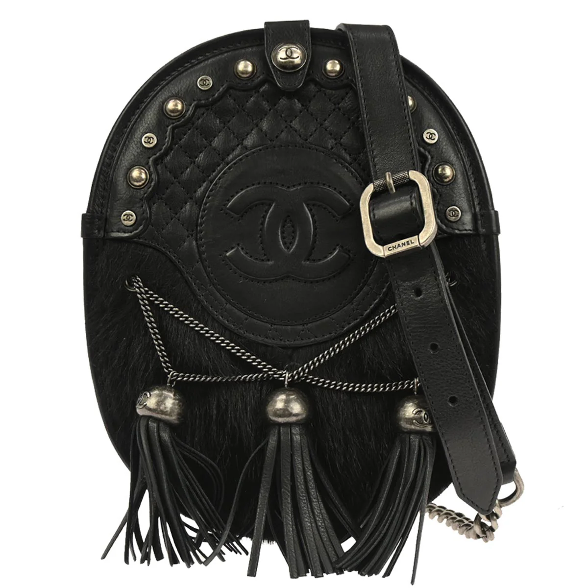 Chanel 2013-2014 Black Pony Hair Paris Edinburgh Saddle Bag Shoulder Bag