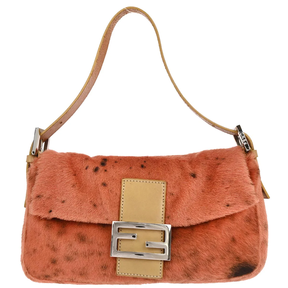 Fendi Orange Pony Hair Baguette Handbag