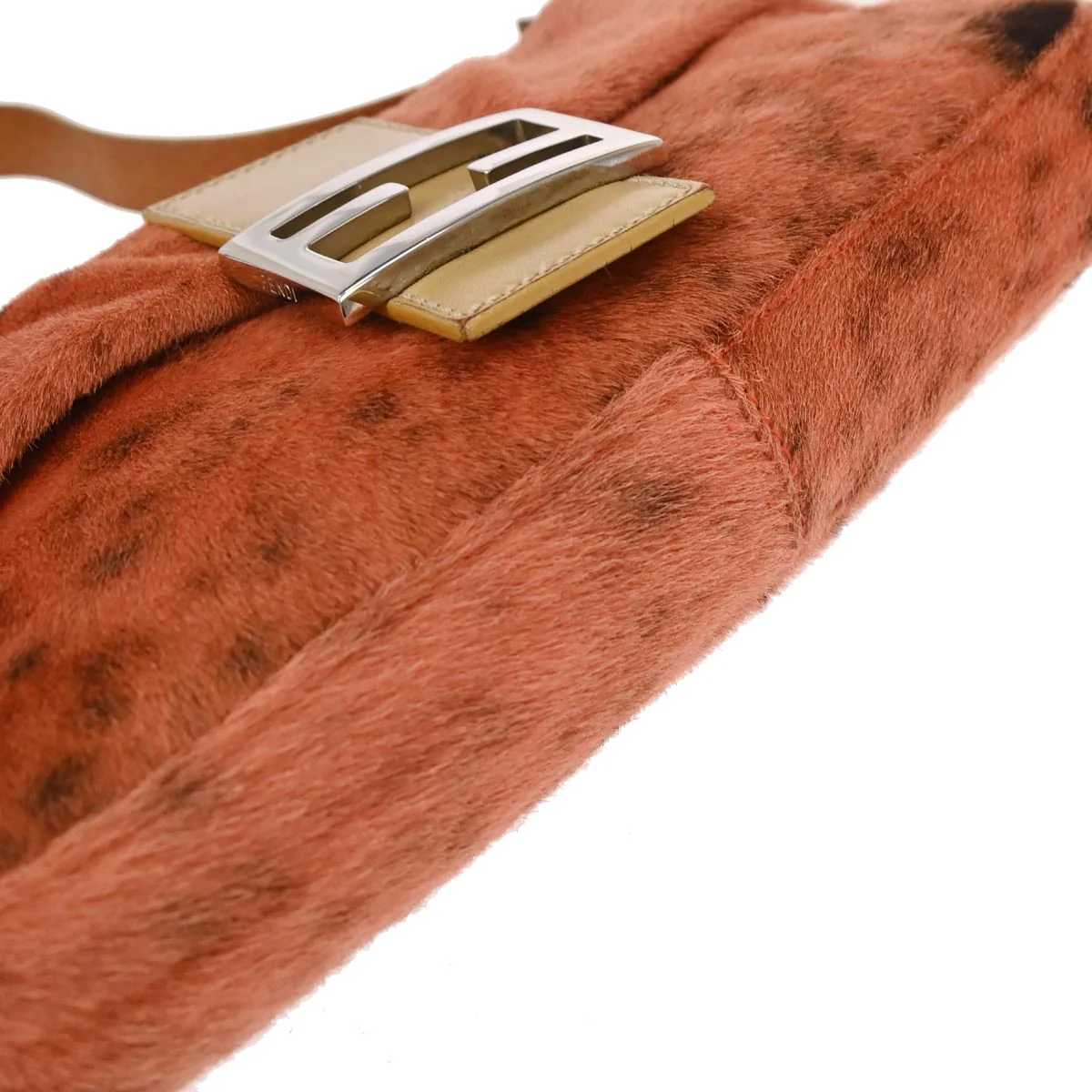 Fendi Orange Pony Hair Baguette Handbag - Image 6