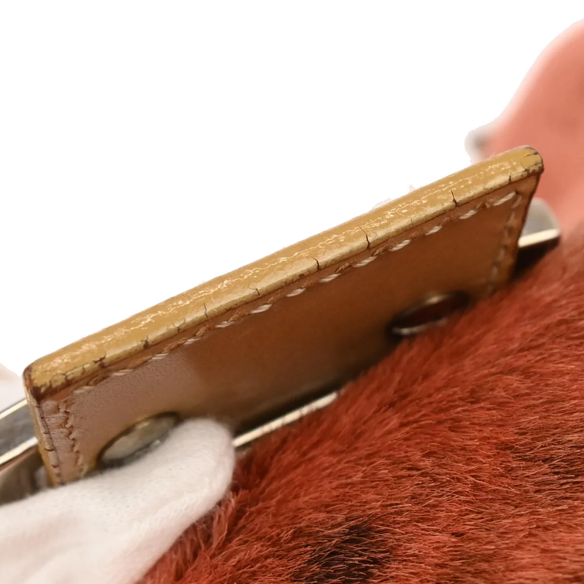 Fendi Orange Pony Hair Baguette Handbag - Image 7