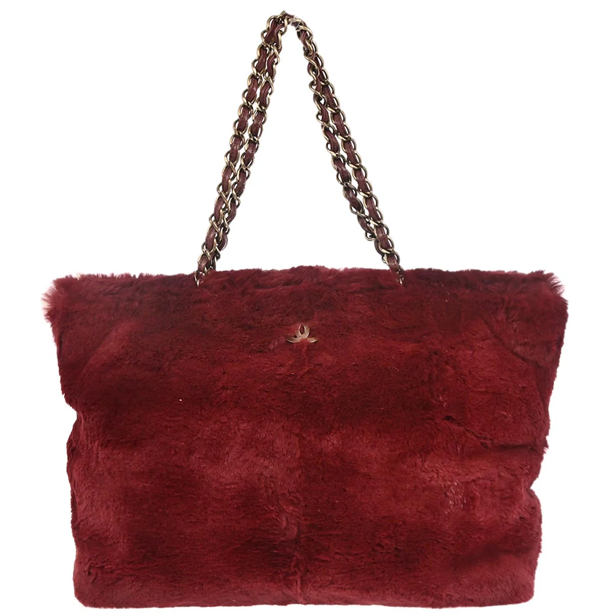 Chanel 2000-2002 Bordeaux Lapin Fur Tote Shoulder Bag
