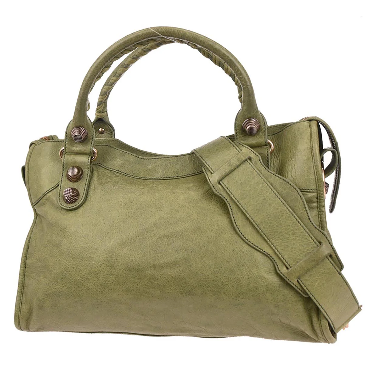 Balenciaga Green Lambskin Giant City 2way Shoulder Handbag - Image 2