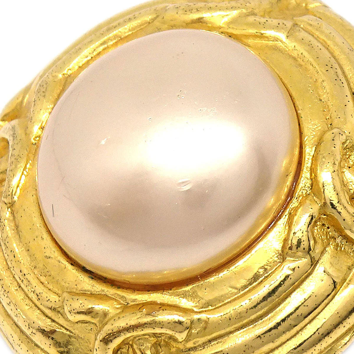Chanel Button Clip-On Earrings Gold Costume Pearl 93P - Image 2